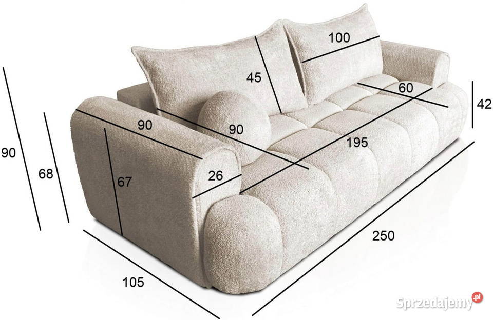 Nowoczesna sofa rozkładana 250cm Leżajsk sprzedam