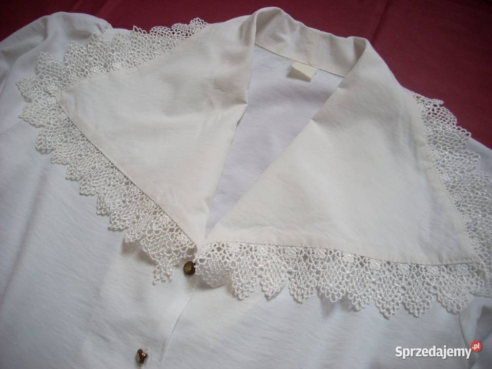 Elegancka Biała Koszula Gipiura 42 XL biały Nowy Sącz