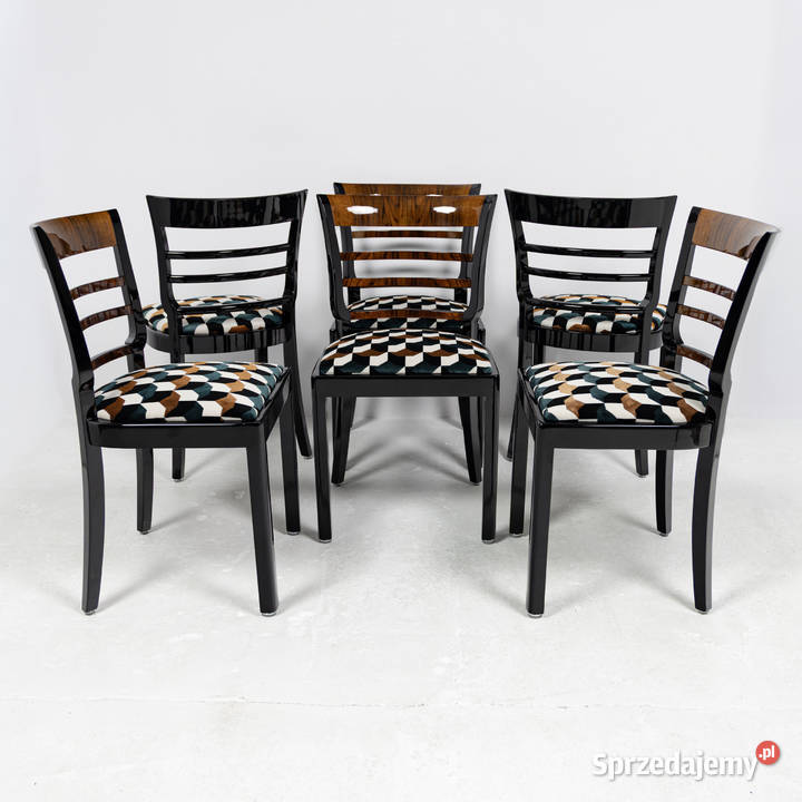 Komplet 6 krzeseł jadalnianych art deco