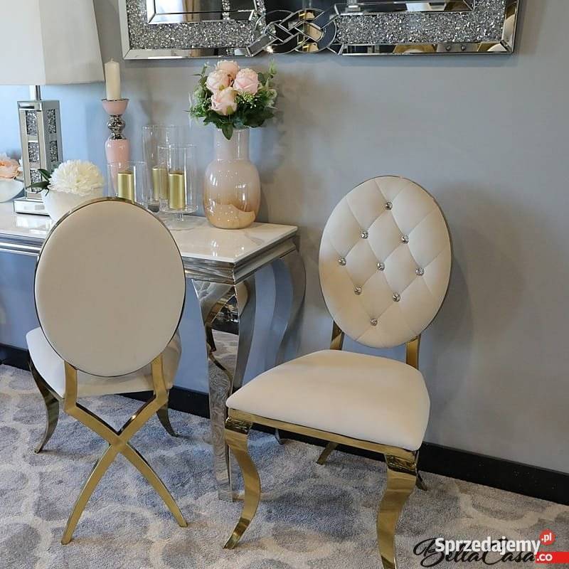 Krzesło Ludwik III Gold Glamour z kryształkami 93cm Warszawa