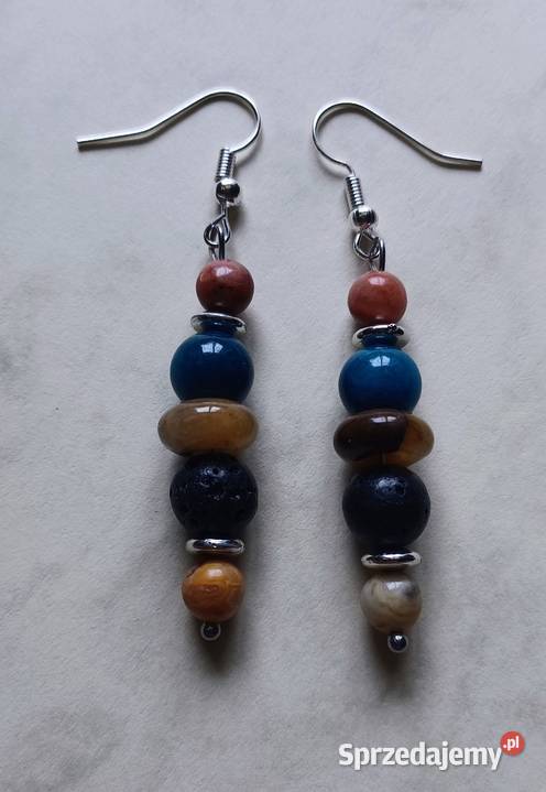 Kolczyki ręcznie robione kamienie mix Sieradz