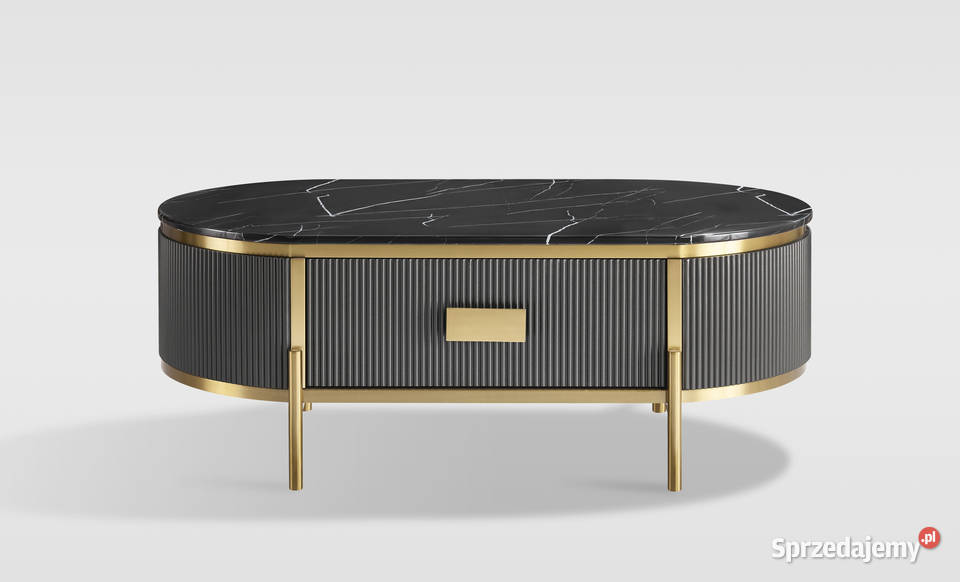 Grafitowy stolik kawowy glamour Omega ryflowany Stoliki kawowe i ławy Golkowice