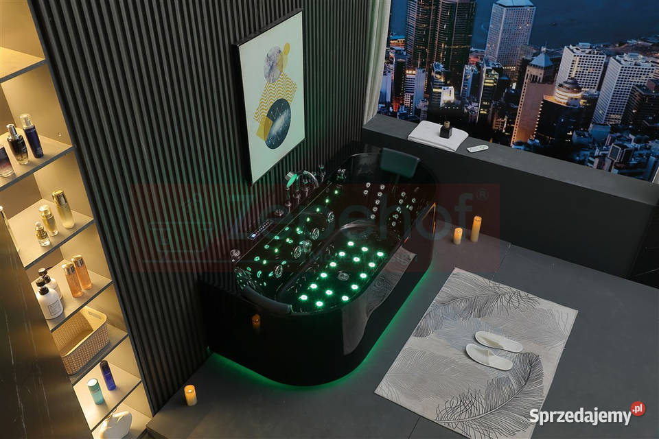 Czarna Wanna z hydromasażem EBC802 prostokątna Wanny Grabówka