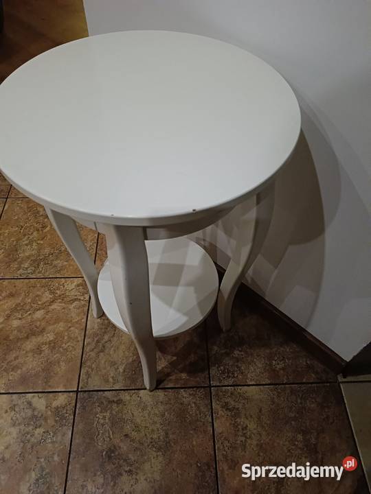 Stolik drewniany z okrągłym blatem biały Lipno