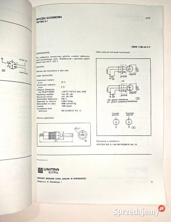 KATALOG UNITRA ELTRA ZŁĄCZA 1973 WM 590 WM545 Białogard
