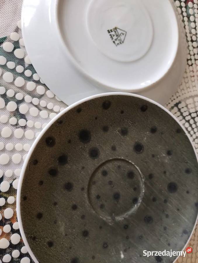 PRL spodek Ćmielów porcelanowa szary kropki 2 Łódź