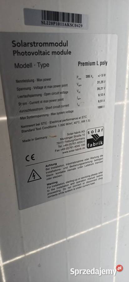 2 panele fotowoltaiczne 285w Żnin