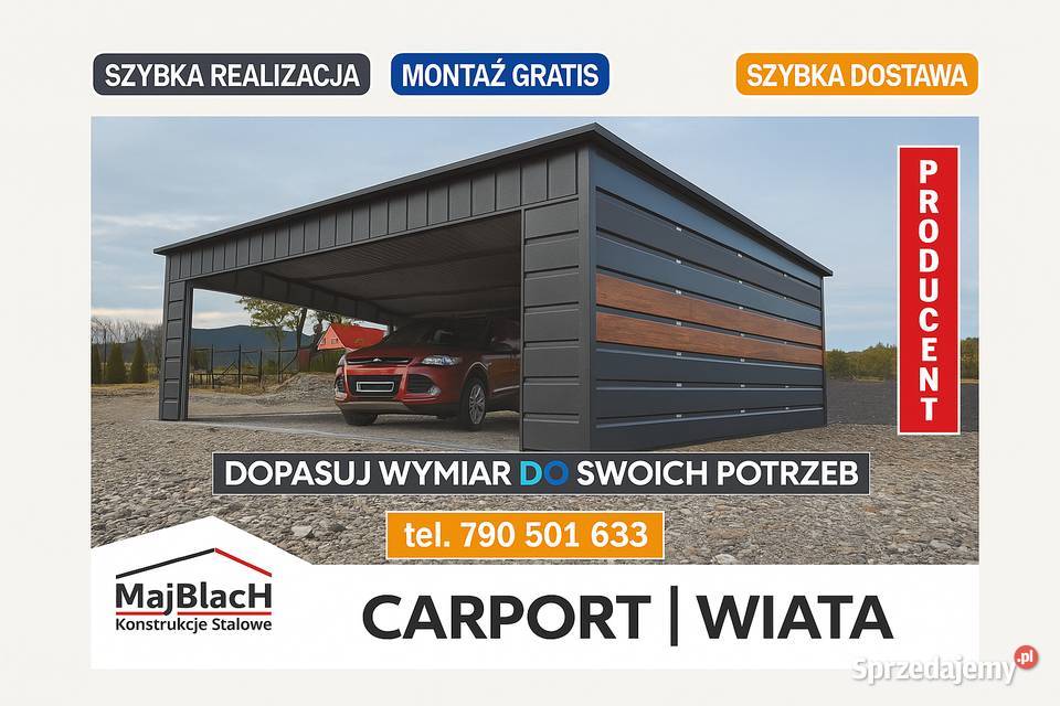 Ładny CARPORT Wiata Samochodowa ALTANA Garaż wielkopolskie