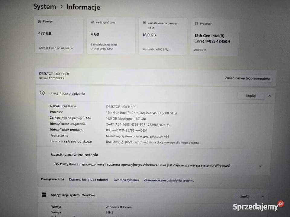 Laptop 173 MSI Katana 17 i5 12450h 16gb 512 Laptopy i netbooki Przytkowice