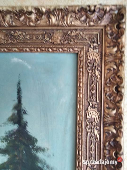 Stary ręcznie malPłótno olej duży gabinetowy Gniezno