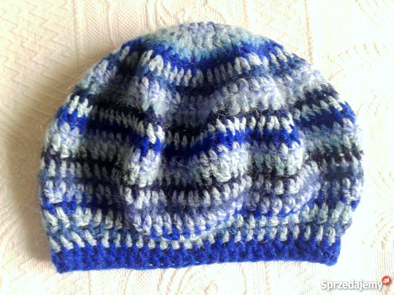 Ciepły moherowy beret w paski Jesienne niebo Uniseks Katowice