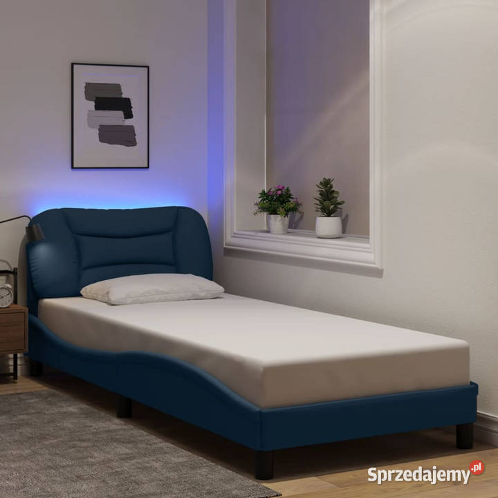 Rama łóżka z oświetleniem LED niebieska tkanina 208cm Łóżka Warszawa