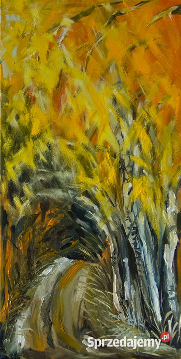 Jesienna droga- obraz olejny 30x60 cm