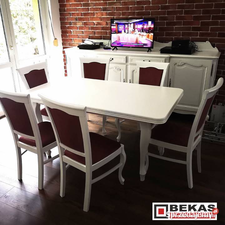 Biały Stół rozkładany Ludwik 160200240 6 Krzeseł 77cm Rzeszów