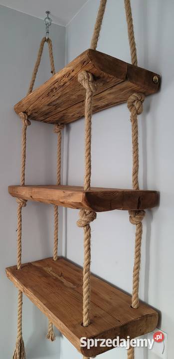 Półki wiszące stare drewno sznur Jarosław