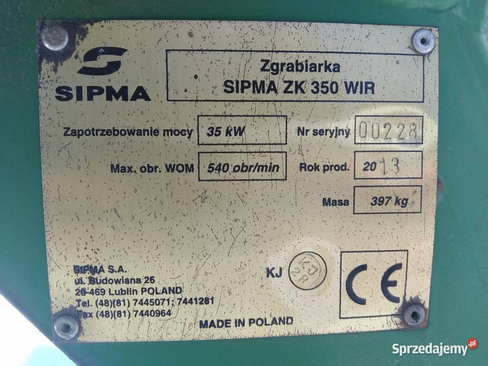 Zgrabiarka SIPMA ZK 350 WIR TANDEM LIKWIDACJA Żurawica