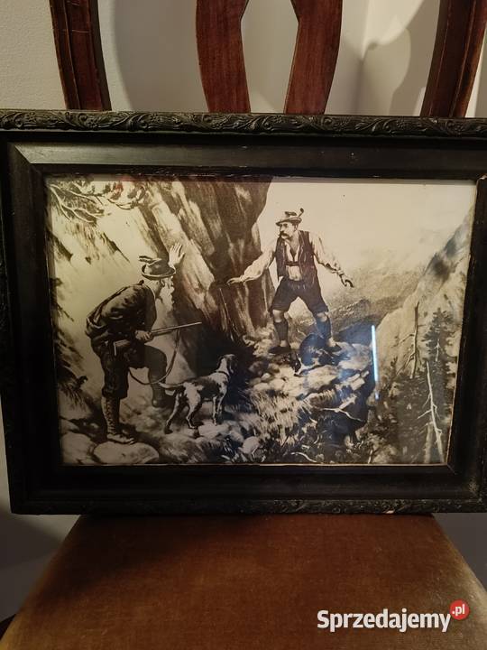 Stare zdjęcie szkłem obrazu myśliwskiego Lipno