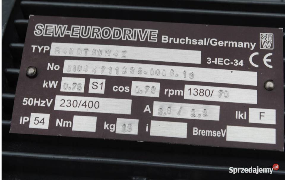 Motoreduktor 075kw 70obrmin firmy SEW Kargowa