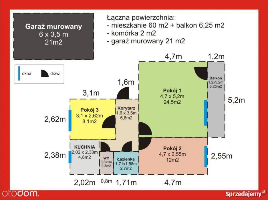 mieszkanie M4 60m2 3 pokoje garaż 21m2 MDM