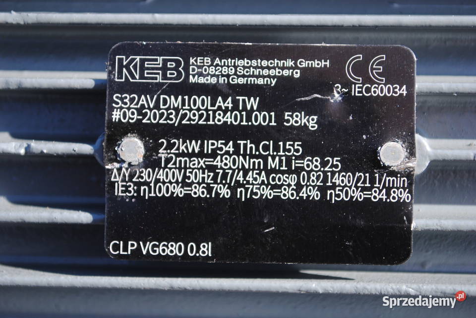 Motoreduktor kątowy 22kw 21obrmin KEB Kargowa