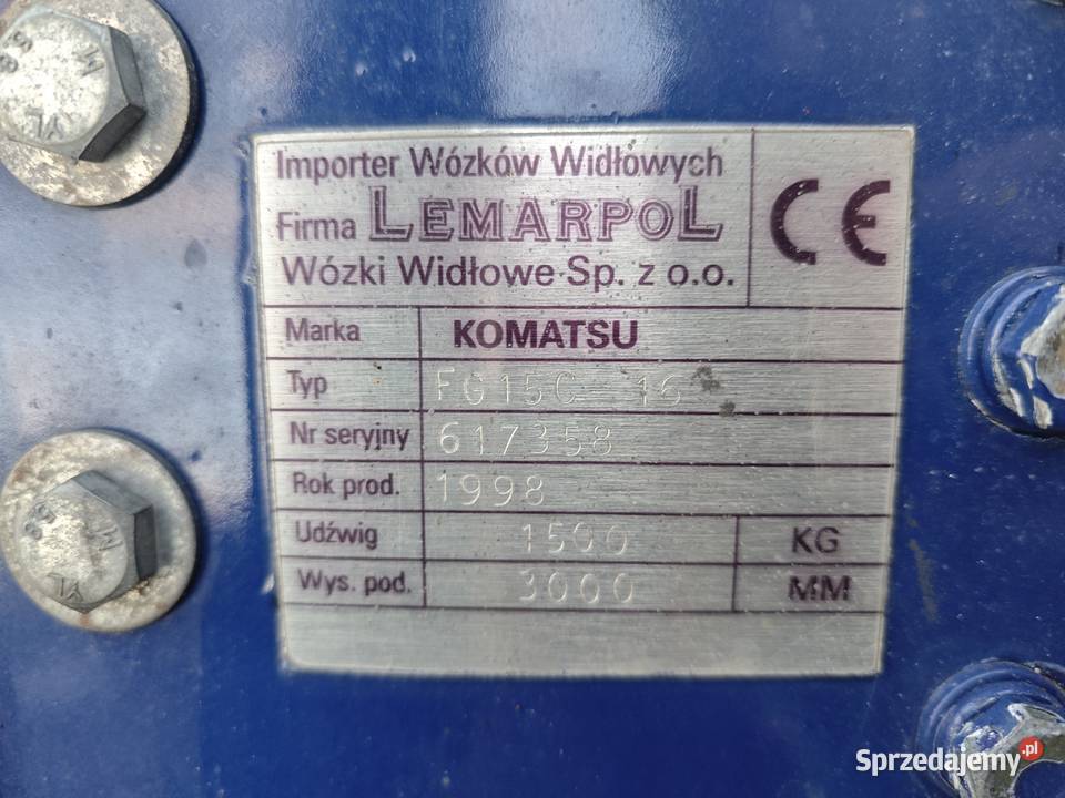 Wózek widłowy Komatsu FG15 LPG Przesuw Wersja benzyna Suchedniów