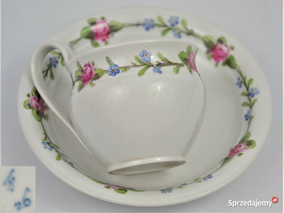 Filiżanka Biedermeier Frstenberg uchwyt Campaner Porcelana i szkło Bronisze