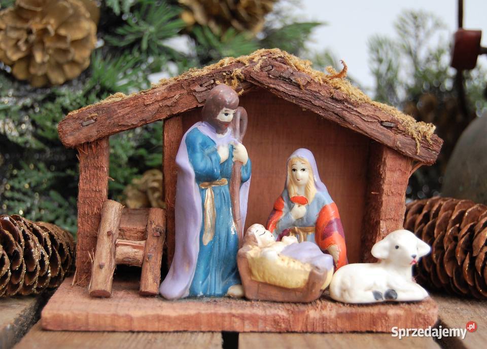 Szopka vintage Święta Rodzina drewniana stajenka wielokolorowy Lublin