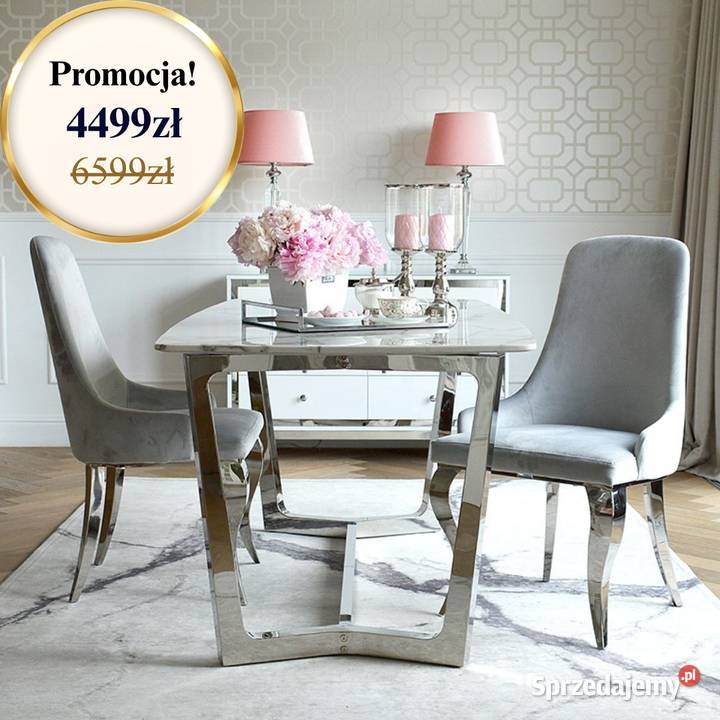 Stół srebrny glamour z marmurowym blatem mazowieckie Warszawa