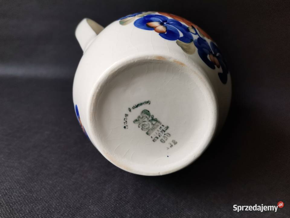 Stary dzbanek w kolorowe kwiaty fajans Włocławek Porcelana i szkło Katowice