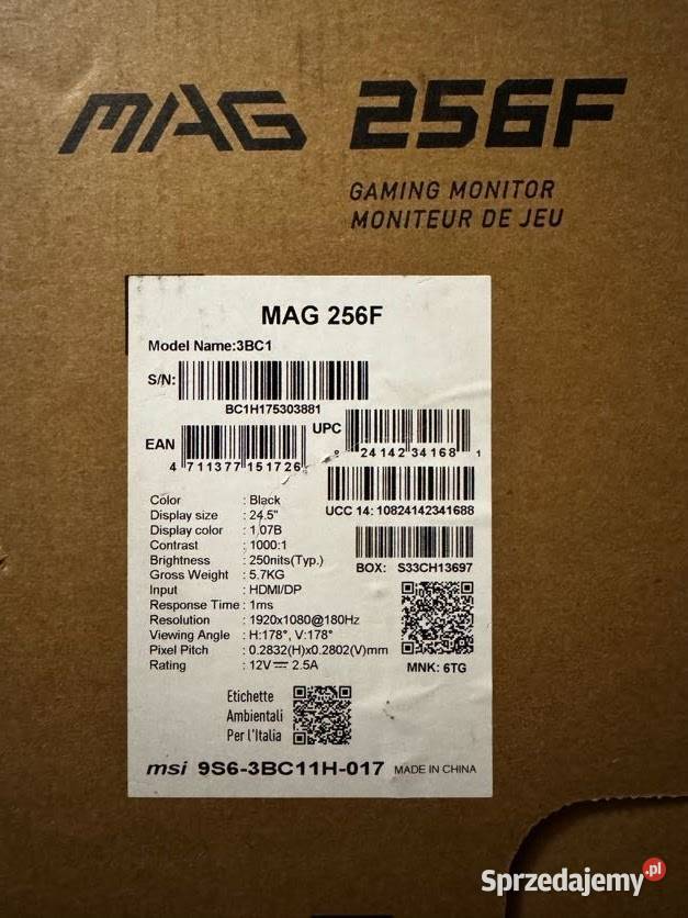 Monitor MSI MAG 256F 245 180Hz 1ms 2 SZTUKI NOWE Poznań