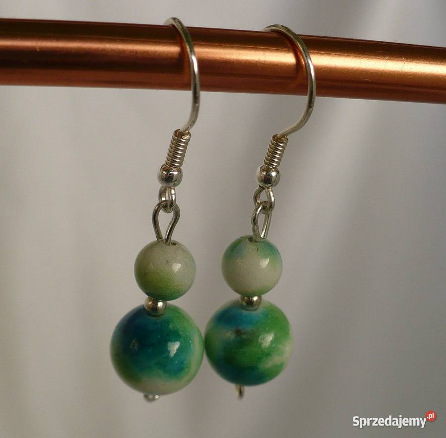 kolczyki srebrne wiszące marmur tęczowy i