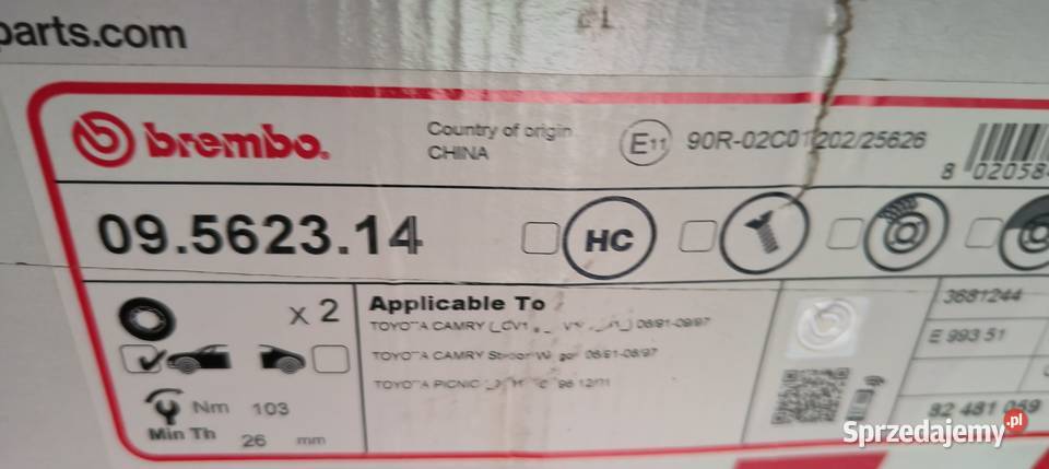 TARCZE HAMULCOWE PRZÓD BREMBO 09562314 09562314 Kuźnia Nieborowska
