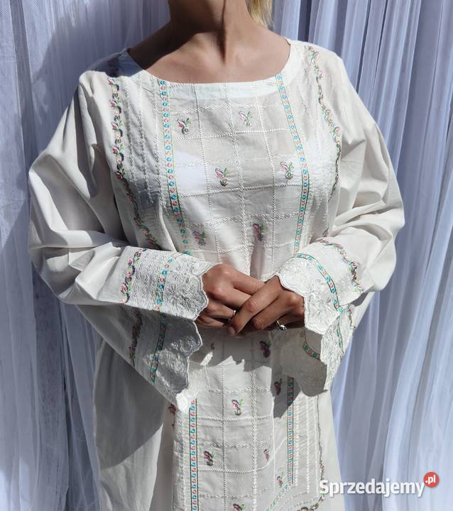 Długa biała tunika orientalna XXL 44 bawełna Szczecin