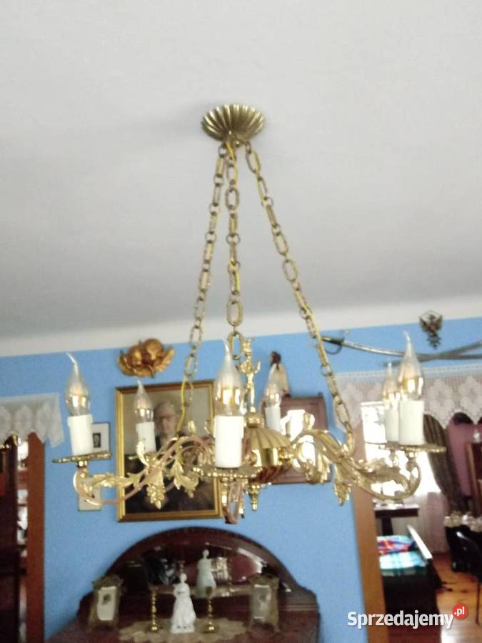 mosiężny żyrandol 6 żarówek 3 łańcuchy nowy Piotrówek