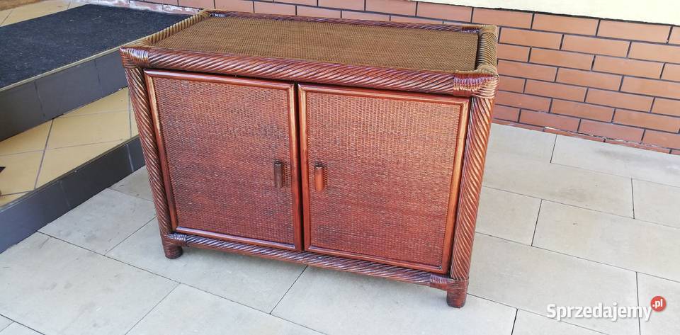 Komoda rattanowa stylowa szafka drewniana stolik półka