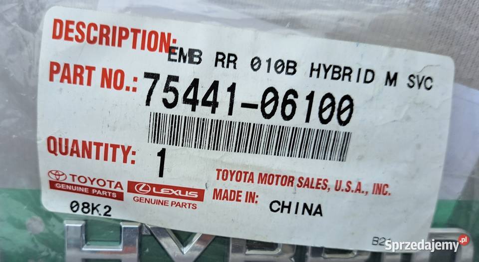 7544106100 emblemat napis HYBRID klapy Toyota Mielęcin
