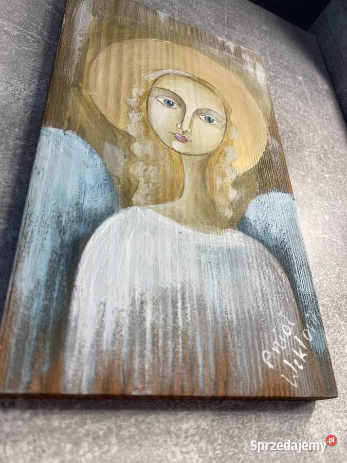 Anioł aniołek malowany na drewnie NOWY drewno odcienie brązowego podkarpackie Jasło
