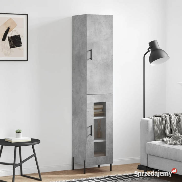Wysoka szafka szarość betonu 345x34x180