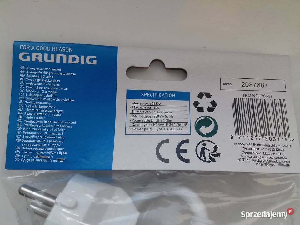 Przedłużacz 230V 16A Grundig 2087687 Listwa