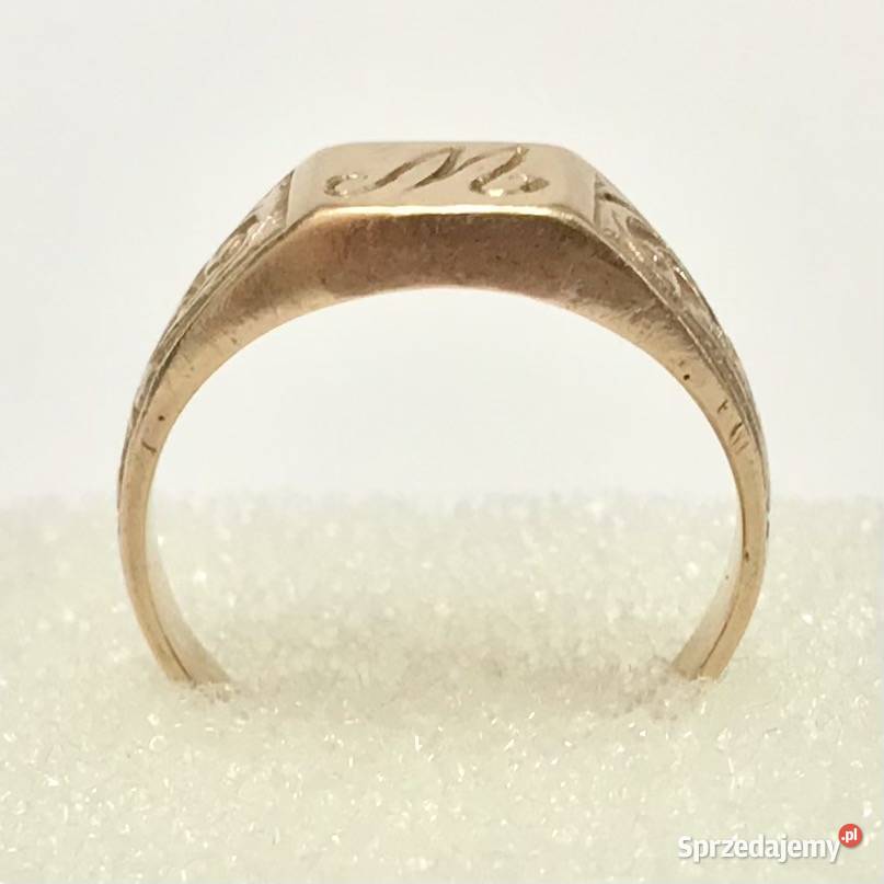 Złoty SYGNET z różowego złota litera M 585 14K Warszawa