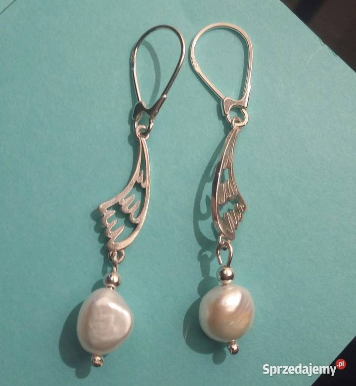 kolczyki wiszące perła rzeczna bigle angielskie kujawsko-pomorskie Bydgoszcz sprzedam