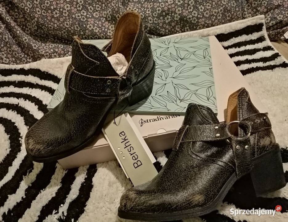 NOWE botki SKÓRZANE kowbojki Obcas SKÓRA Bershka Leszno