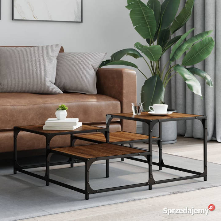 Stolik kawowy brązowy dąb 875x875x40 WM837746 Warszawa