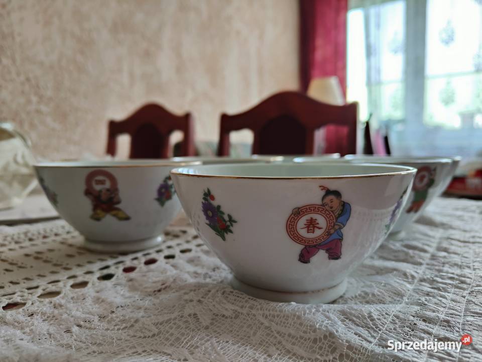 Vintage PRL Chińskie porcelanowe miski do ryżu Porcelana i szkło lubelskie Lublin