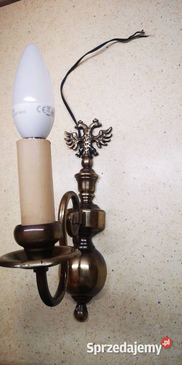 Mosiężny kinkiet z dwugłowym orłem AustroWęgry Antykwariat Gdańsk