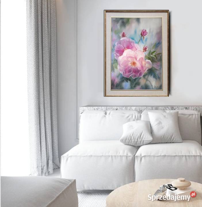 Różowe Róże ręcznie malowany olejny LOlbrycht Nowy Sącz