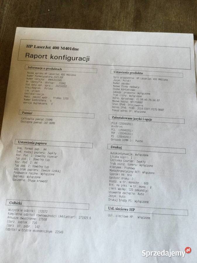 Drukarka laserowa HP LaserJet 400 M401dne Bydgoszcz
