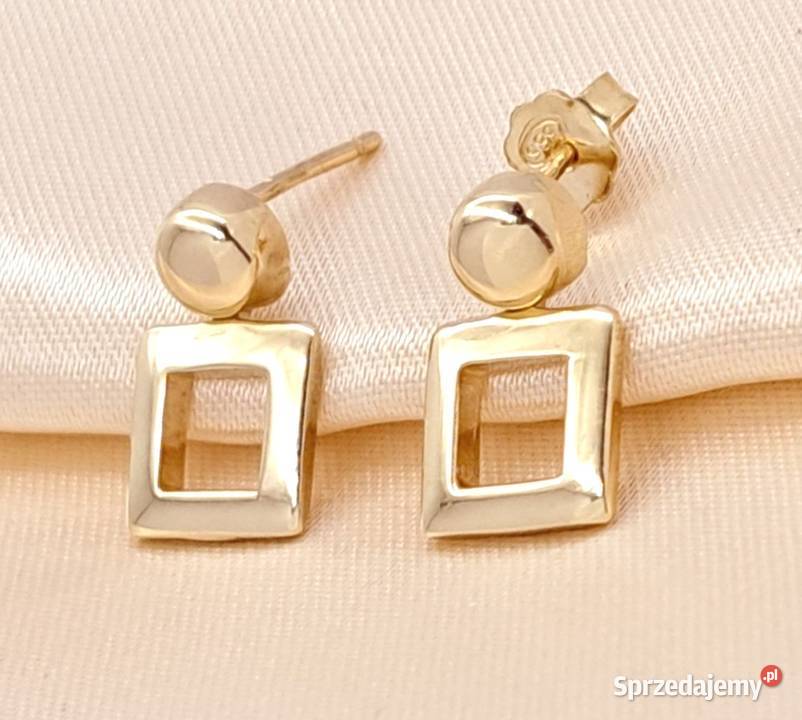 25 Kolczyki Złote pr585 Kwadraty na sztyftach złote Poznań