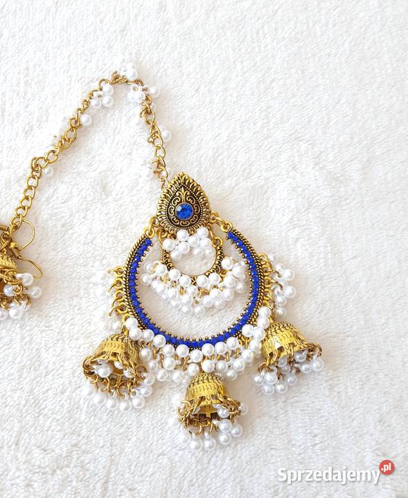 Duże długie kolczyki złoty kolor niebieskie Kolczyki sprzedam