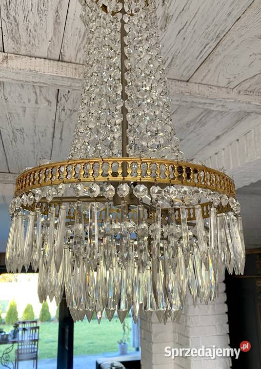 Francuski kryształowy Żyrandol 33 mosiądz 3 wielkopolskie